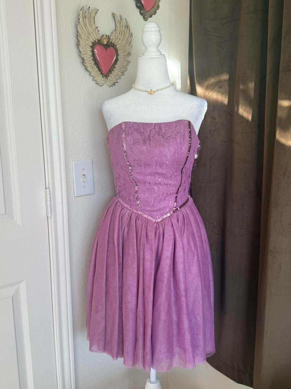 Betsey Johnson Y2K Strapless Lilac Ballerina Tulle Sequin Dress
